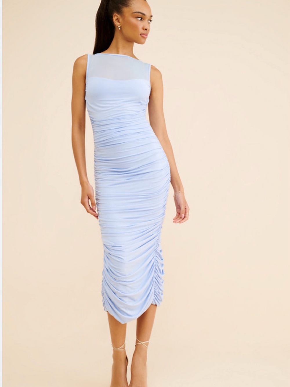 Light Blue Sleeveless Ruched Maxi Dress